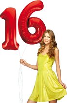 Rode cijfer ballon 16 inclusief helium gevuld.