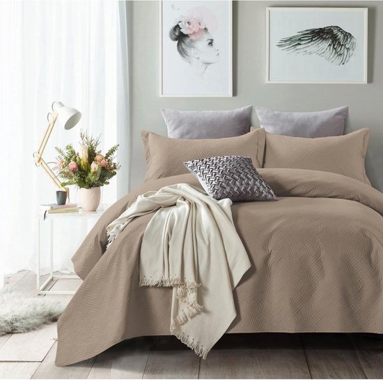 Sleeptime Couvre - lit Wave - 260 x 250 + 2 taies d' oreiller 60x70 - Taupe