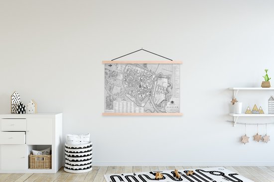 Plan de ville Zwart et blanc et historique de l'école hollandaise de Haarlem assiette plate lattes blanches - Plan 150x100 cm - Tirage photo sur affiche textielposter (décoration murale salon / chambre)