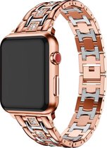 Geschikt voor Apple Watch bandje 38 / 40 / 41 mm - Series 1 2 3 4 5 6 7 SE - Smartwatch iWatch horloge band - 38mm 40mm 41mm - Fungus - RVS metaal - Rosegoud zilver - Glitter