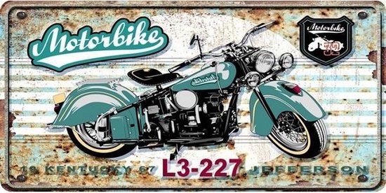 Wandbord - Motorbike L3-227 - USA License Plate - voor de echte motor fan
