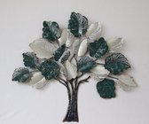 Metalen Wanddecoratie - Boom met bladeren - Groen, Zilver, Goud, Zwart - 118 x 107 x 7 cm