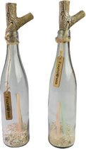Trendy decoratie fles / Strandfles KAISEN - Rond - Glas - 6 x 26 cm - Set van 2
