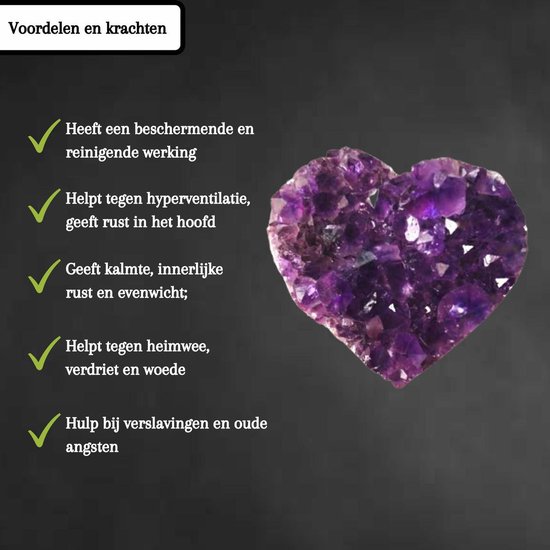 Demiracle Amethist Hart - Middel - Edelsteen - Cadeau - Decoratie - Compact - 100% Echte Amethist