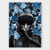 Poster Flower Pilot Blue - Dibond - Meerdere Afmetingen & Prijzen | Wanddecoratie - Interieur - Art - Wonen - Schilderij - Kunst