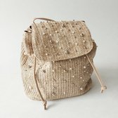 Me Accessoiries - Backpack - trendy rugtas - pearls - boho - beige - 30x35cm
