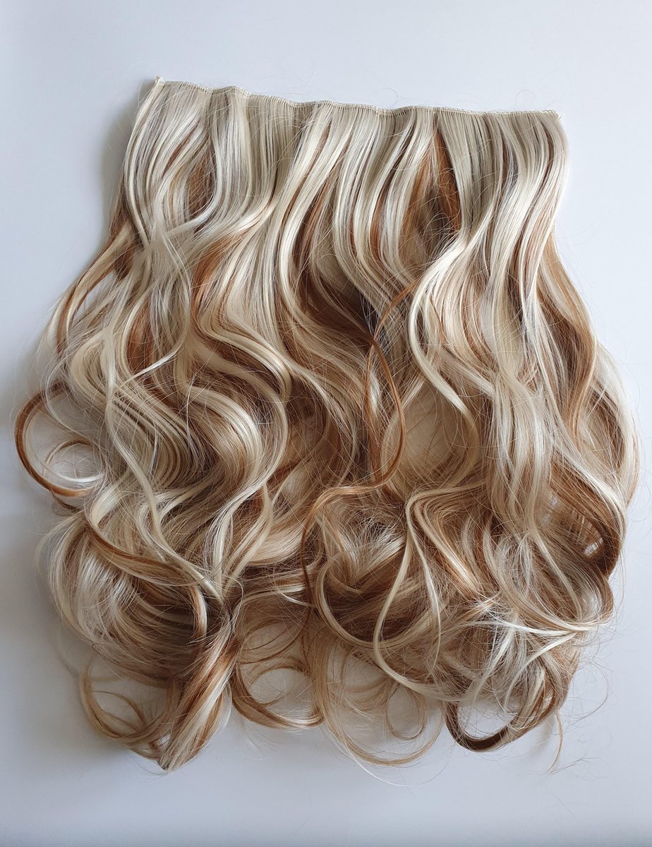 Clip in hairextensions natuurlijk wit blond met licht bruine highlights 1  baan met... | bol.com
