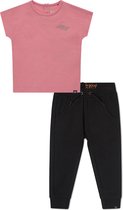 Koko Noko BIO Basics Set(2delig) Joggingbroek Nikki Zwart en Shirt Noemi bright pink - Maat 110/116