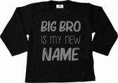 Grote broer shirt-Bekendmaking zwangerschap-big bro is my new name-zwart-zilver-Maat 104