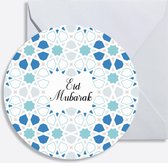 Wenskaarten 6 stuks "Eid Mubarak" - offerfeest/suikerfeest - versiering/decoratie - rond - blauw
