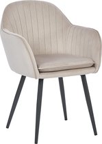 HTfurniture-Lara dining chair-light gray velvet-with armrest-black legs