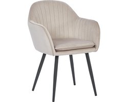 HTfurniture-Lara dining chair-light gray velvet-with armrest-black legs