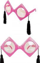 11 stuks Roze glitter  brillen  met Flosjes,  Themafeest, Roze, Geslaagd