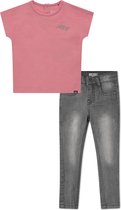 Koko Noko BIO Basics Set(2delig) Jeans Nelly Grey en Shirt Noemi bright pink - Maat 122/128