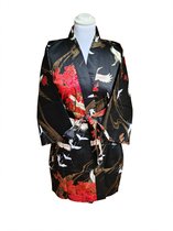 Originele - Japanse - Kimono - Kraanvogel - Zwart - Katoen - Kort - (Maat zie productomschrijving !)