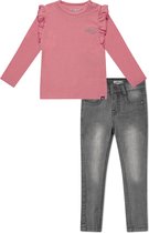 Koko Noko BIO Basics Set(2delig) Jeans Nelly Grey en Shirt LS Nykee Bright pink - Maat 134/140