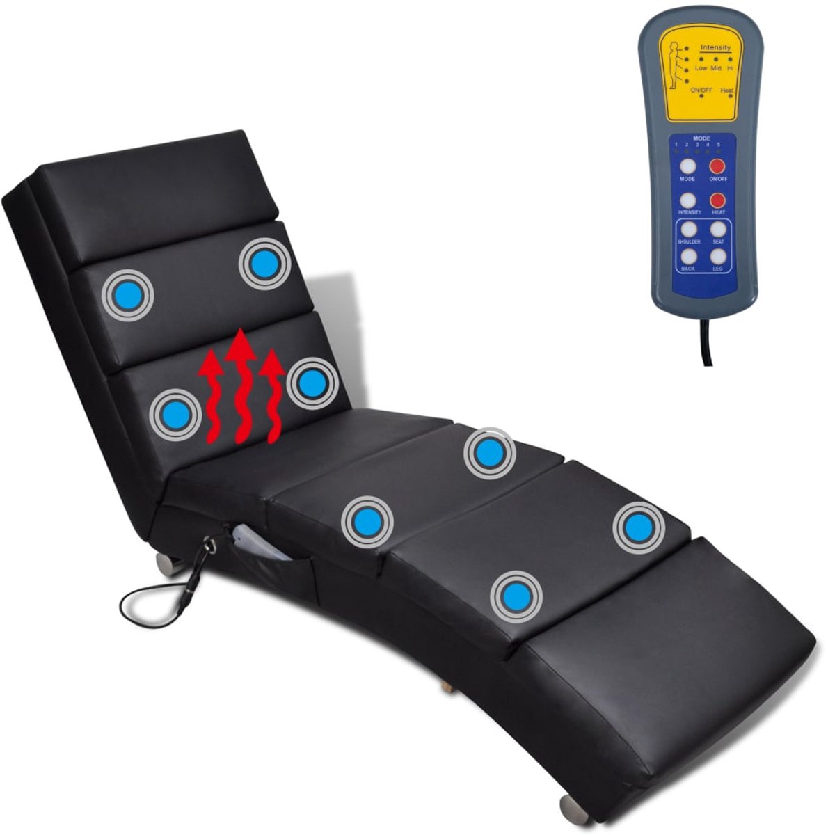 Afbeelding 3 van vidaXL Massagelounger Kunstleer Zwart met Verwarming
