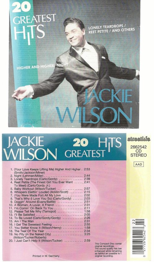 JACKIE WILSON 20 GREATEST HITS, Jackie Wilson | CD (album) | Muziek | bol