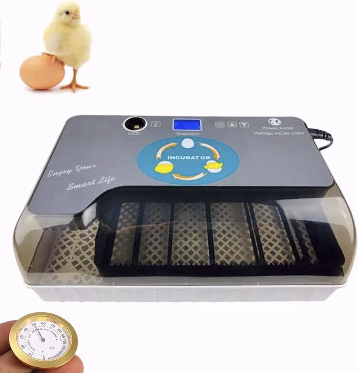 Slimme Broedmachine voor eieren - automatische rolsysteem met geïntegreerd schouwlamp incl hygromete