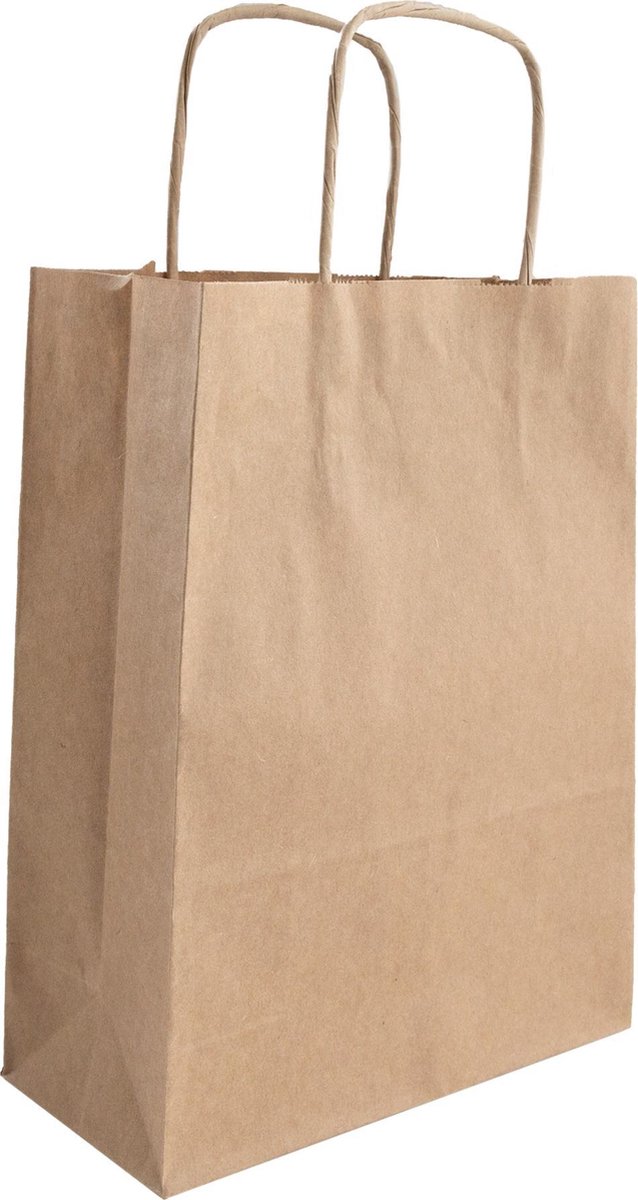 Papieren tasjes 50 stuks - Bruin kraft - A5 18x8x24 - Cadeautasjes - Papieren tasjes met handvat