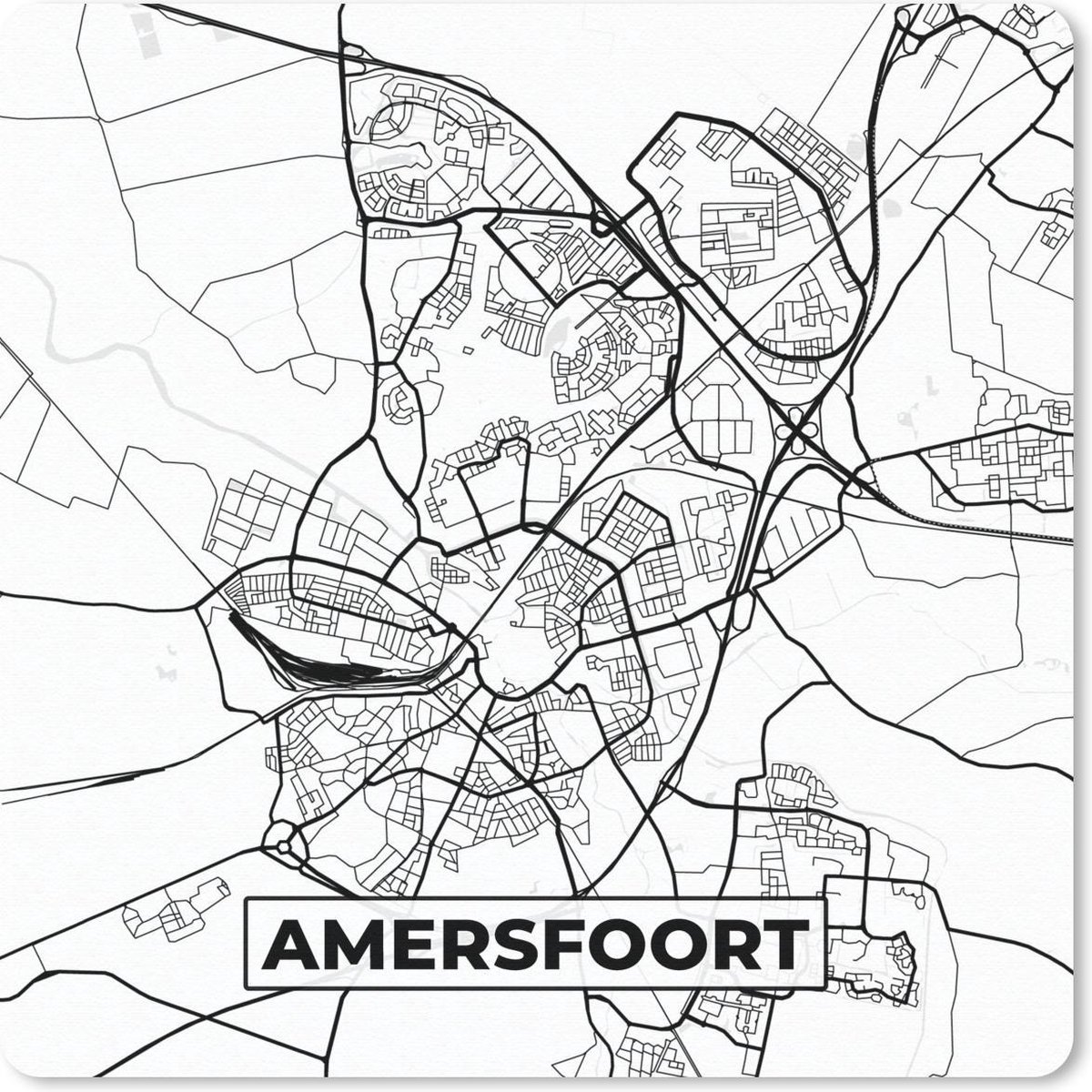 Muismat 20x20 cm - Mousepad Kaart - Amersfoort - Zwart - Wit - Muismatten