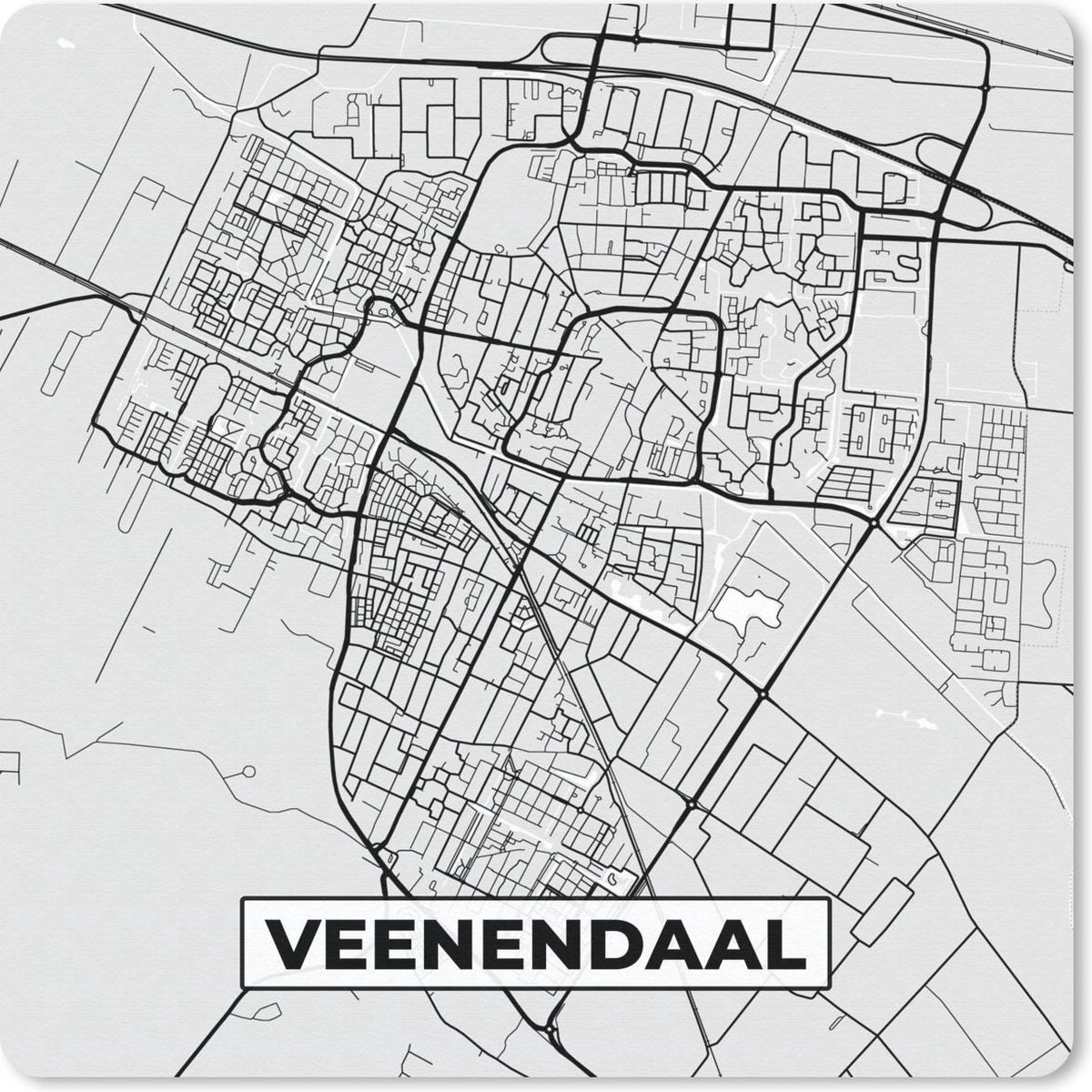 Muismat 30x30 cm - Mousepad Stadskaart - Veenendaal - Grijs - Wit - Muismatten