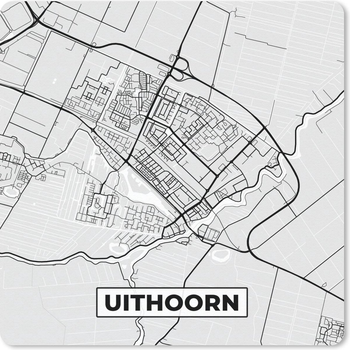 Muismat 20x20 cm - Mousepad Stadskaart - Uithoorn - Grijs - Wit - Muismatten
