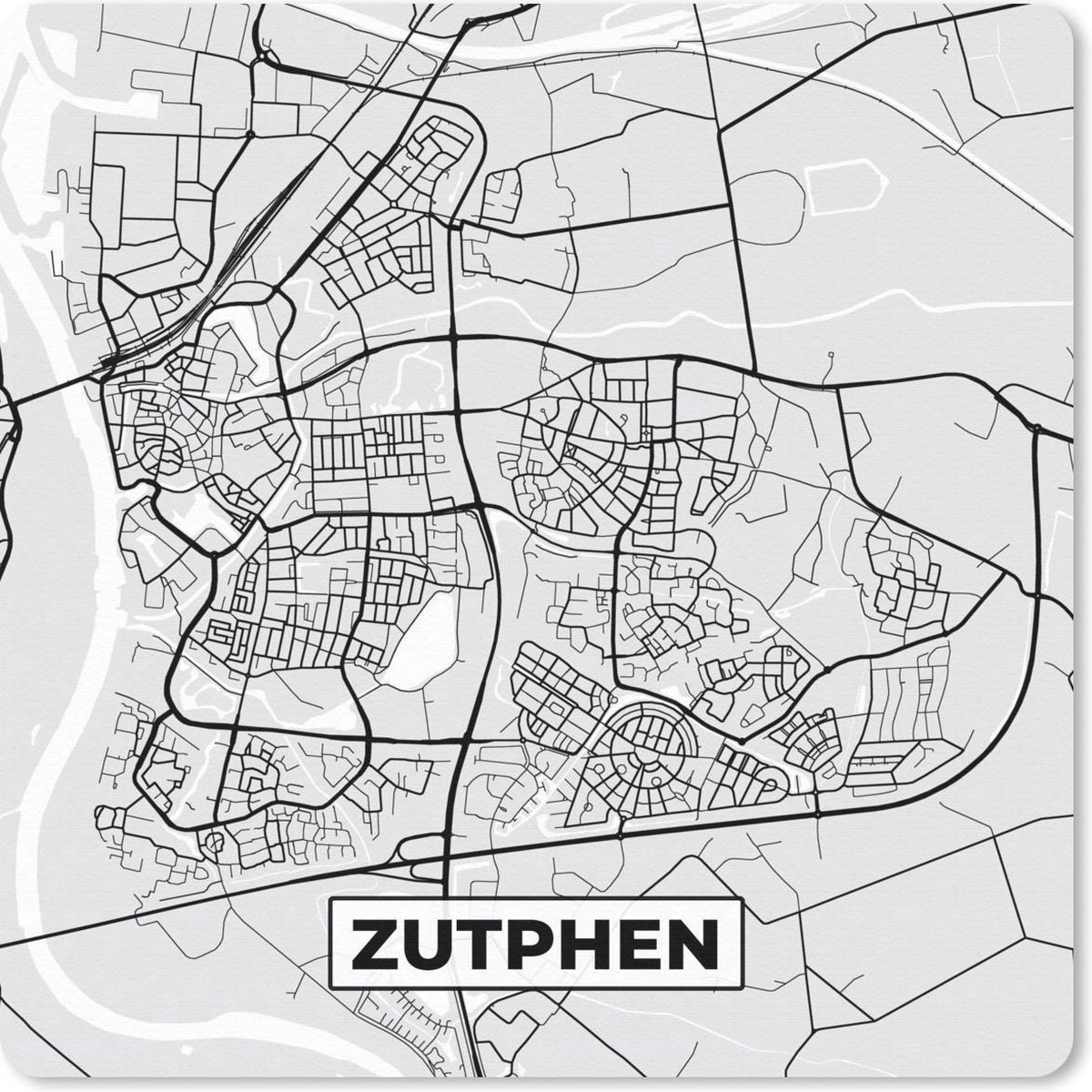 Muismat 20x20 cm - Mousepad Stadskaart - Zutphen - Grijs - Wit - Muismatten