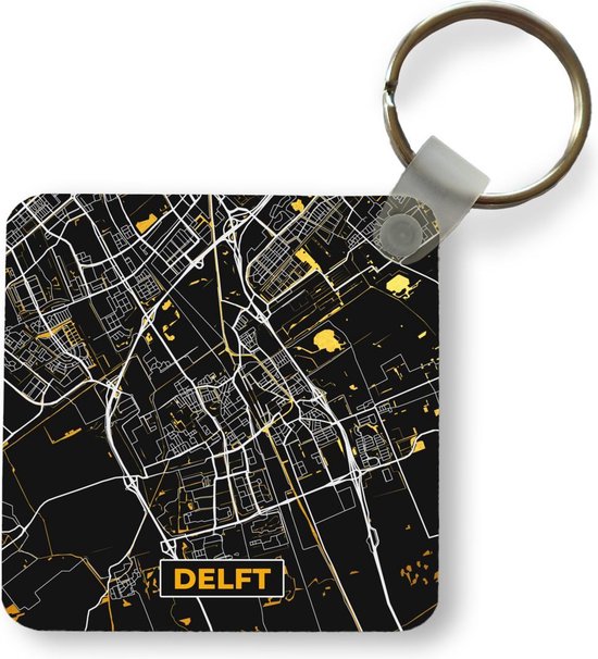 Sleutelhanger - Uitdeelcadeautjes - Plattegrond - Delft - Goud - Zwart - Plastic