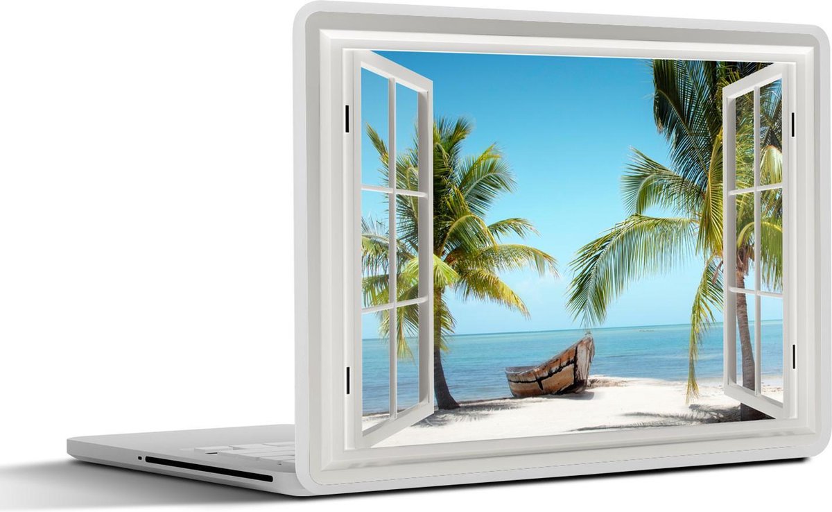 Afbeelding van product SleevesAndCases  Laptop sticker - 10.1 inch - Doorkijk - Strand - Palmboom