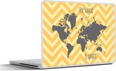 Laptop sticker - 15.6 inch - Wereldkaart - Grijs - Patroon - 36x27,5cm - Laptopstickers - Laptop skin - Cover