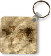 Sleutelhanger - Uitdeelcadeautjes - Wereldkaart - Goud - Bruin - Plastic