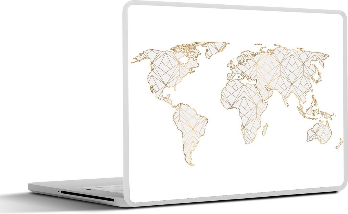 Laptop sticker - 15.6 inch - Wereldkaart - Lijnen - Goud - 36x27,5cm - Laptopstickers - Laptop skin - Cover