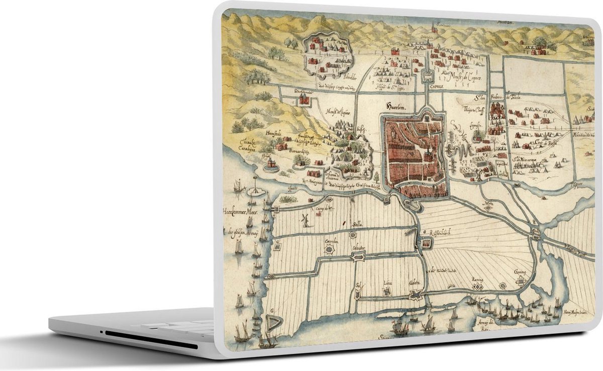 Laptop sticker - 17.3 inch - Plattegrond - Haarlem - Antiek - 40x30cm - Laptopstickers - Laptop skin - Cover - Stadskaart