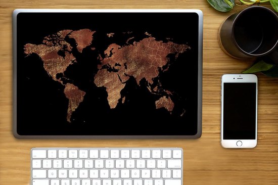 Sticker pour ordinateur portable - 15,6 pouces - Wereldkaart - Rouge - Or