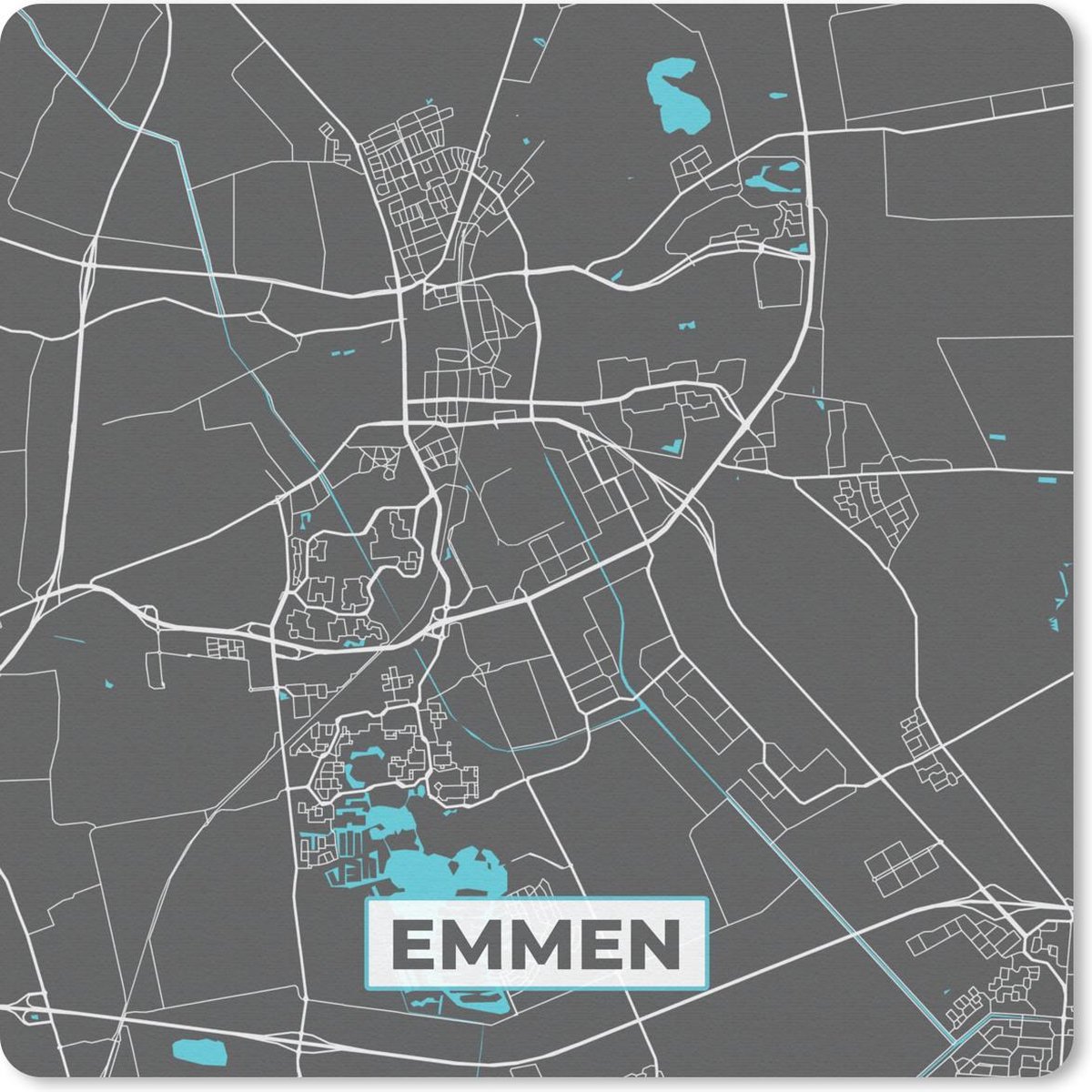 Muismat 30x30 cm - Mousepad Plattegrond - Emmen - Grijs - Blauw - Muismatten - Stadskaart