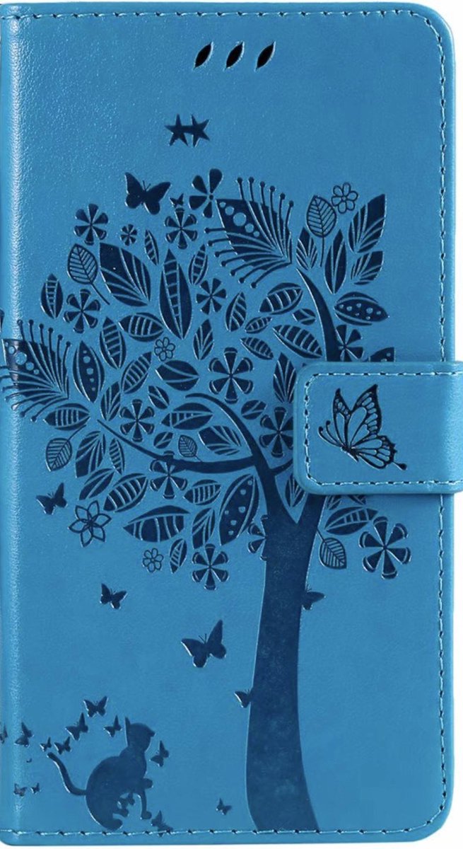 Geschikt voor Samsung Galaxy S21 Bookcase - Blauw - Bloemen - Portemonnee Hoesje