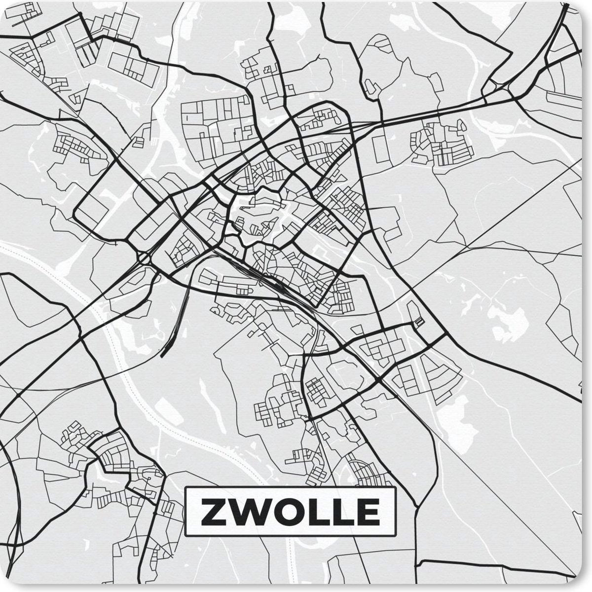 Muismat 30x30 cm - Mousepad Stadskaart - Zwolle - Grijs - Wit - Muismatten