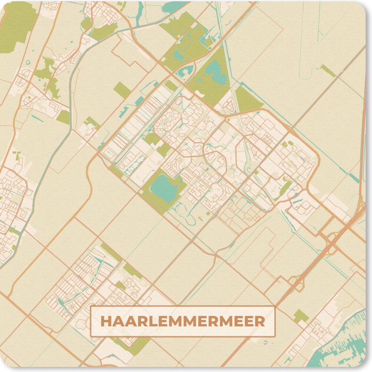 Muismat 20x20 cm - Mousepad Stadskaart - Haarlemmermeer - Vintage - Muismatten