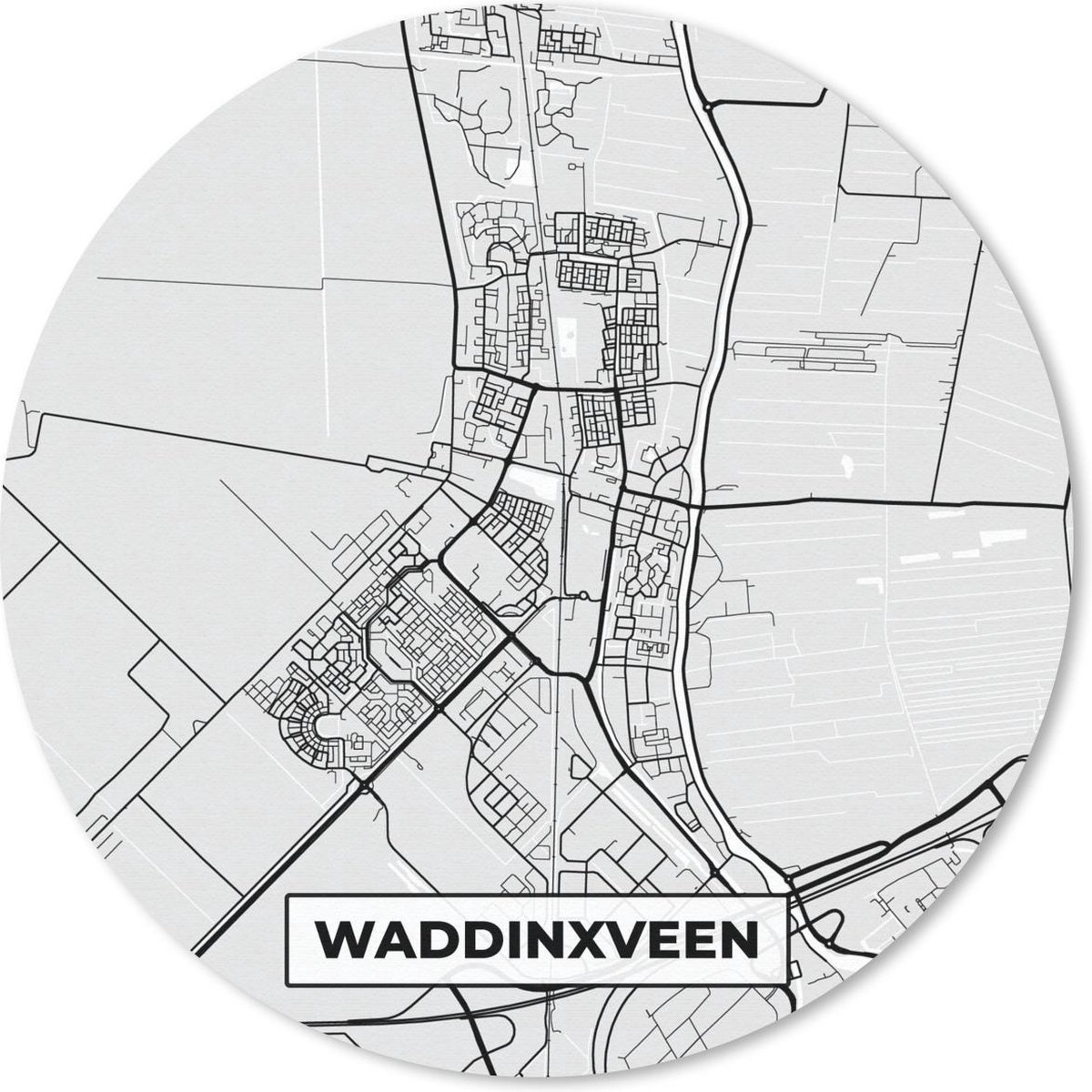 Muismat rond 30x30 cm - Mousepad Stadskaart - Waddinxveen - Grijs - Wit - Ronde muismatten