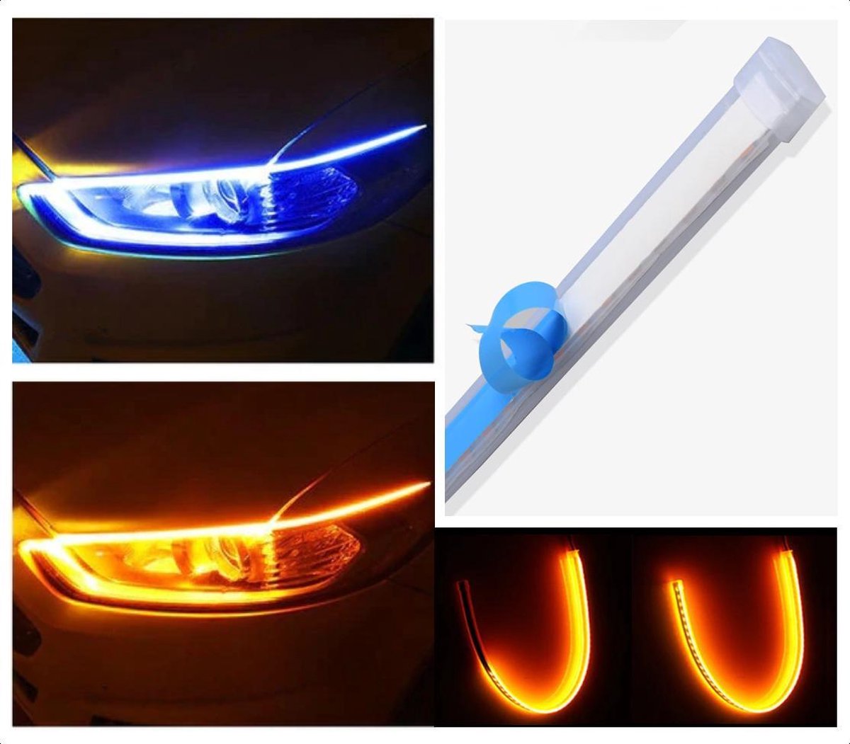 DRL LED Strip - Auto dagrijverlichting met richtingaanwijzer -- 45cm -- Deep Blue -- Koplamp Led Strip