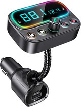 Bluetooth FM-zender, autolader, Bluetooth 5.0 auto-adapter muziekspeler met 9 RGB LED-achtergrondverlichting, ondersteuning voor handsfree bellen, Siri Google Assistant, U-schijf