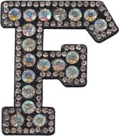 Strass Applicatie Alfabet Letter - 4,5 CM hoog - A t/m Z - Letter F - Zwart met witte stenen - Niet strijkbaar