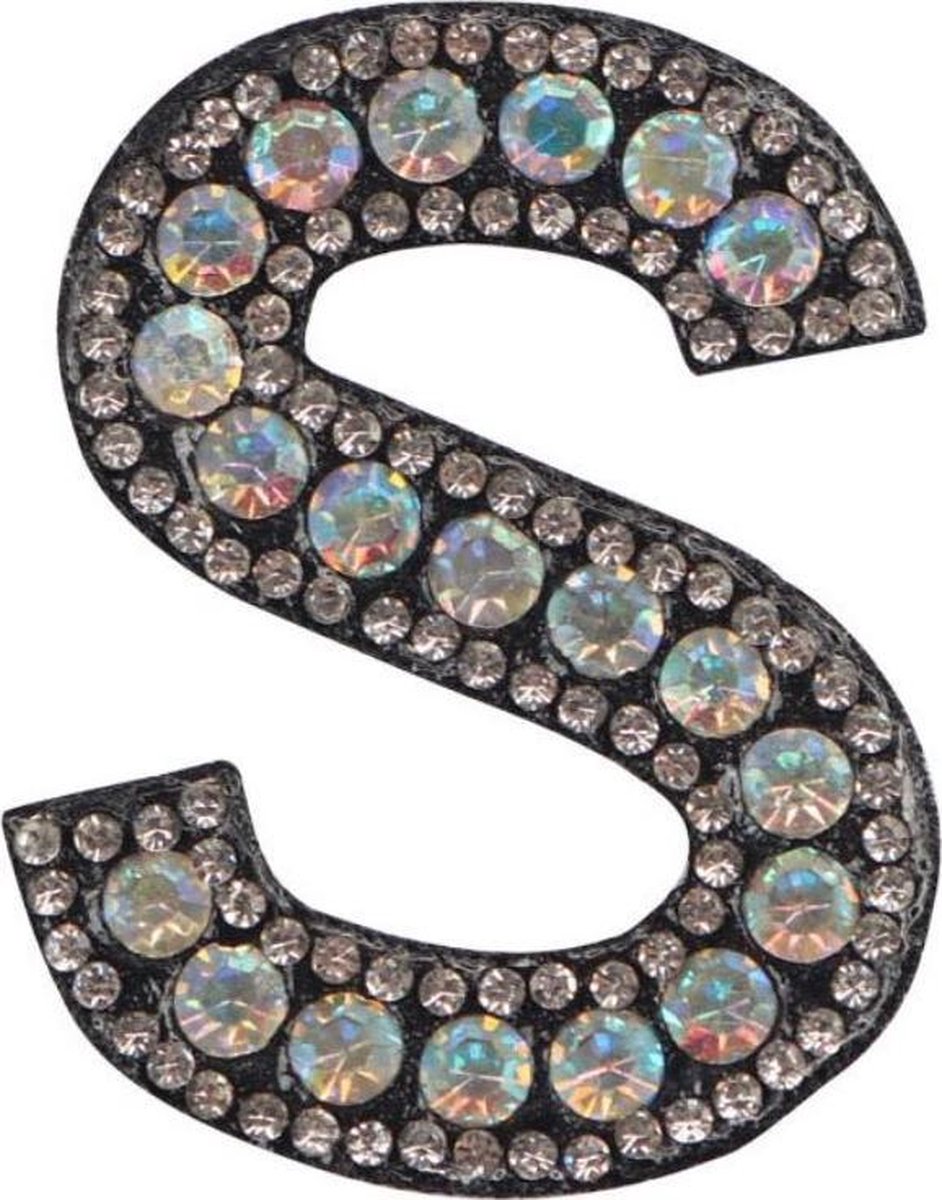 Strass Applicatie Alfabet Letter - 4,5 CM hoog - A t/m Z - Letter S - Zwart met witte stenen - Niet strijkbaar