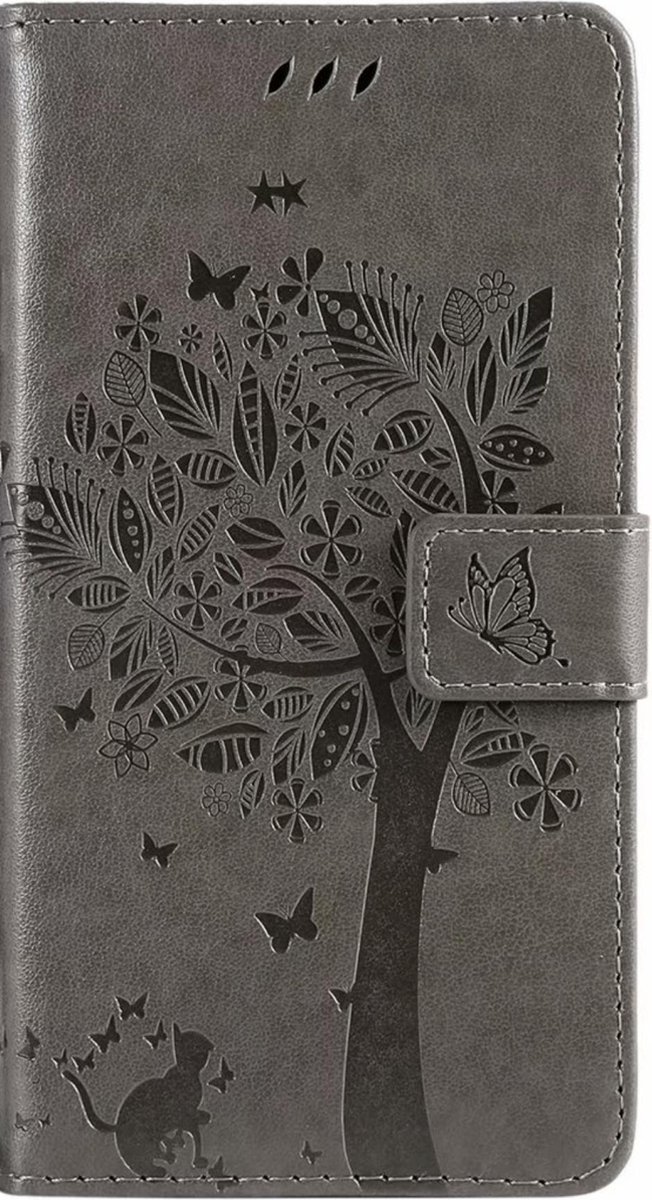 Geschikt voor Samsung Galaxy A72 Bookcase - Grijs - Bloemen - Portemonnee Hoesje