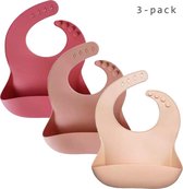 Het blije snoetje - Siliconen slabbetjes met opvangbakje - 3 stuks - Warm pink/Muted/Sweet pink