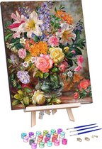 Rubye® Schilderen Op Nummer Volwassenen – Bloemen in Vaas – Met Frame en Schildersezel – 40x50 cm