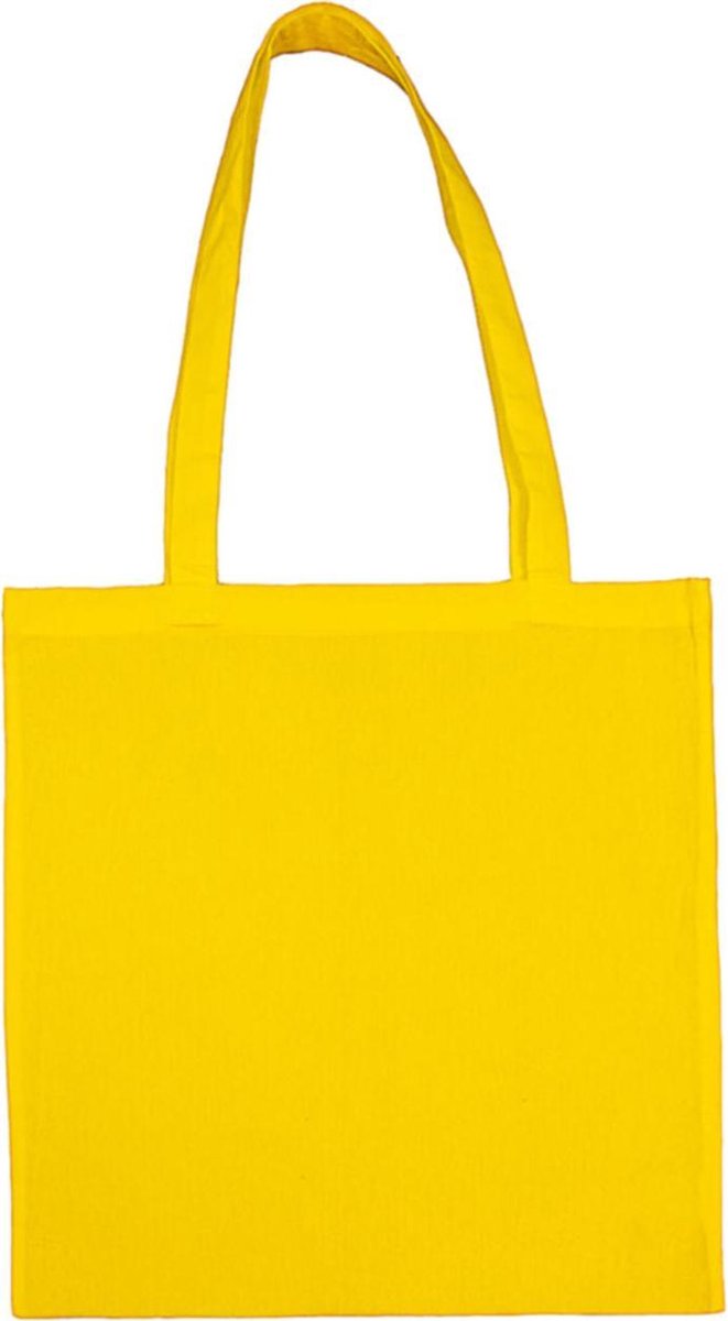 5 Katoenen tasjes geel 38x42cm lange hengels