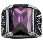 Victorious Zilveren Ring Paars Kristal Heren – Zegelring - Maat 65.5 (21.4mm)