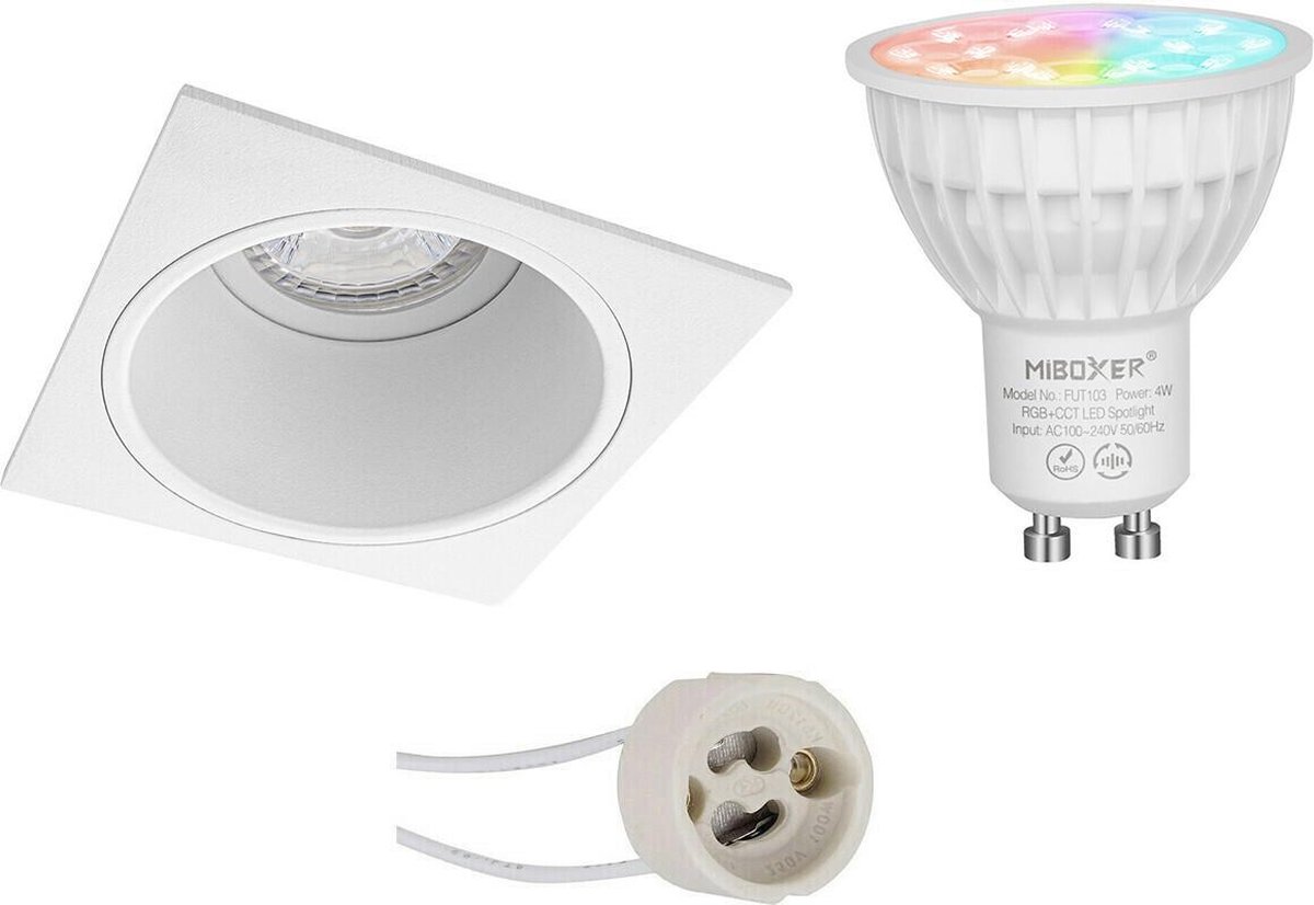 Mi-Light MiBoxer - LED Spot Set GU10 - Smart LED - Wifi LED - Slimme LED - 4W - RGB+CCT - Aanpasbare Kleur - Dimbaar - Proma Minko Pro - Inbouw Vierkant - Mat Wit - Verdiept - 90mm